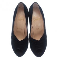 Pre Owned حذاء كريستيان لوبوتان جلد سويدي أسود بطيات مفتوح من الأمام مقاس 38.5