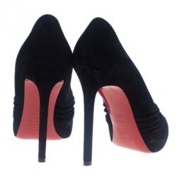 Pre Owned حذاء كريستيان لوبوتان جلد سويدي أسود بطيات مفتوح من الأمام مقاس 38.5