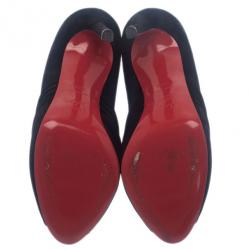 Pre Owned حذاء كريستيان لوبوتان جلد سويدي أسود بطيات مفتوح من الأمام مقاس 38.5