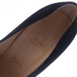 Pre Owned حذاء كريستيان لوبوتان جلد سويدي أسود بطيات مفتوح من الأمام مقاس 38.5