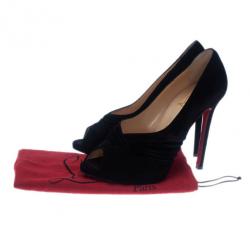 Pre Owned حذاء كريستيان لوبوتان جلد سويدي أسود بطيات مفتوح من الأمام مقاس 38.5