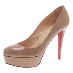 Pre Owned Christian Louboutin Nude Patent Bianca Platform Pumps Size 38