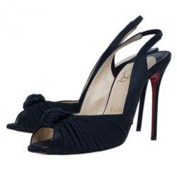 مملوكة مسبقًا Christian Louboutin Black Satin Jenny Knotted Slingback Sandals Size 38.5