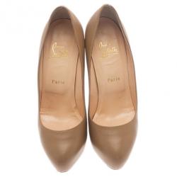 مملوكة مسبقًا حذاء كريستيان لوبوتان مس كليشي كعب مرتفع جلد بيج مقاس 39