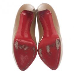 مملوكة مسبقًا حذاء كريستيان لوبوتان مس كليشي كعب مرتفع جلد بيج مقاس 39