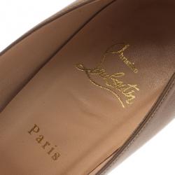 مملوكة مسبقًا حذاء كريستيان لوبوتان مس كليشي كعب مرتفع جلد بيج مقاس 39