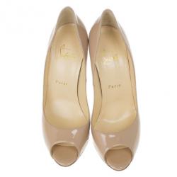 Pre Owned Christian Louboutin Nude Patent Maryl Peep Toe Pumps Size 39