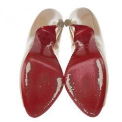 Pre Owned Christian Louboutin Nude Patent Maryl Peep Toe Pumps Size 39