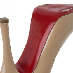 Pre Owned Christian Louboutin Nude Patent Maryl Peep Toe Pumps Size 39