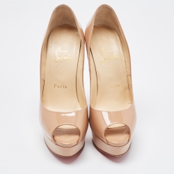 مملوكة مسبقًا Christian Louboutin Beige Patent Leather Lady Peep Pumps Size 36