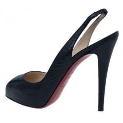 Pre Owned Christian Louboutin Black Leather N°Prive Slingback Sandals Size 38.5