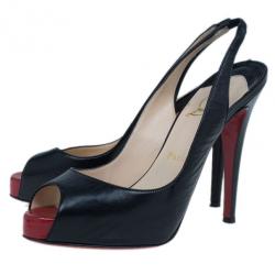 Pre Owned Christian Louboutin Black Leather N°Prive Slingback Sandals Size 38.5