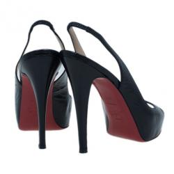 Pre Owned Christian Louboutin Black Leather N°Prive Slingback Sandals Size 38.5
