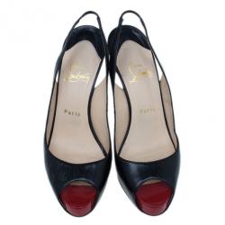 Pre Owned Christian Louboutin Black Leather N°Prive Slingback Sandals Size 38.5