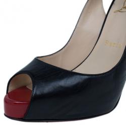 Pre Owned Christian Louboutin Black Leather N°Prive Slingback Sandals Size 38.5