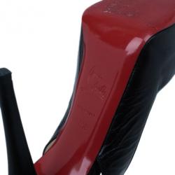 Pre Owned Christian Louboutin Black Leather N°Prive Slingback Sandals Size 38.5