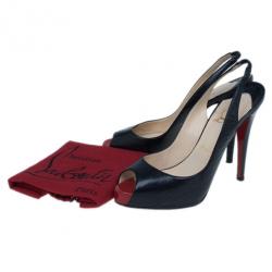 Pre Owned Christian Louboutin Black Leather N°Prive Slingback Sandals Size 38.5