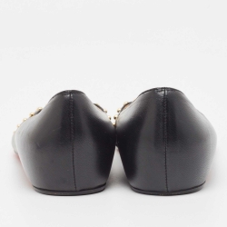 Pre Owned Christian Louboutin Black Leather Door Knock Studded Ballet Flats Size 38.5