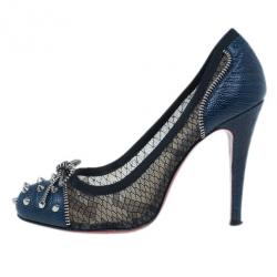 Pre Owned Christian Louboutin Blue and Black Candy Spiked Pumps Size 37