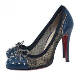 Pre Owned Christian Louboutin Blue and Black Candy Spiked Pumps Size 37