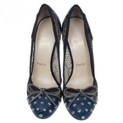 Pre Owned Christian Louboutin Blue and Black Candy Spiked Pumps Size 37