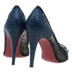 Pre Owned Christian Louboutin Blue and Black Candy Spiked Pumps Size 37