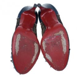 Pre Owned Christian Louboutin Blue and Black Candy Spiked Pumps Size 37