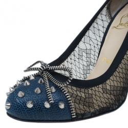 Pre Owned Christian Louboutin Blue and Black Candy Spiked Pumps Size 37