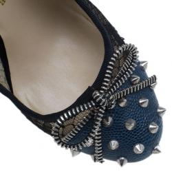 Pre Owned Christian Louboutin Blue and Black Candy Spiked Pumps Size 37