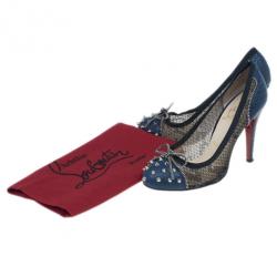 Pre Owned Christian Louboutin Blue and Black Candy Spiked Pumps Size 37