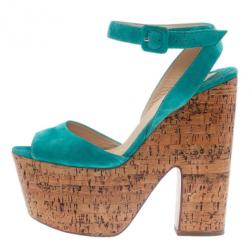 مملوكة مسبقًا صندل كريستيان لوبوتان دومبسال جلد سويدي أزرق كعب روكي وحزام للكاحل مقاس 38