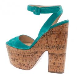 مملوكة مسبقًا صندل كريستيان لوبوتان دومبسال جلد سويدي أزرق كعب روكي وحزام للكاحل مقاس 38