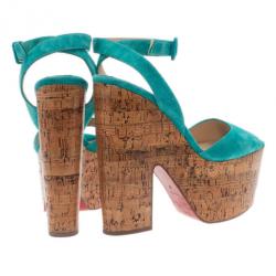 مملوكة مسبقًا صندل كريستيان لوبوتان دومبسال جلد سويدي أزرق كعب روكي وحزام للكاحل مقاس 38