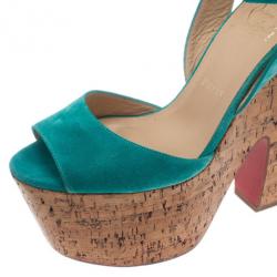 مملوكة مسبقًا صندل كريستيان لوبوتان دومبسال جلد سويدي أزرق كعب روكي وحزام للكاحل مقاس 38