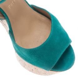 مملوكة مسبقًا صندل كريستيان لوبوتان دومبسال جلد سويدي أزرق كعب روكي وحزام للكاحل مقاس 38