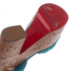 مملوكة مسبقًا صندل كريستيان لوبوتان دومبسال جلد سويدي أزرق كعب روكي وحزام للكاحل مقاس 38