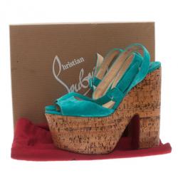 مملوكة مسبقًا صندل كريستيان لوبوتان دومبسال جلد سويدي أزرق كعب روكي وحزام للكاحل مقاس 38