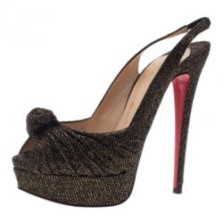 Pre Owned Christian Louboutin Black Glitter Jenny Platform Slingback Sandals Size 37.5