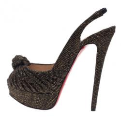 مملوكة مسبقًا صندل كريستيان لوبوتان جيني سلينجباك مقدمة مرتفعة جليتر أسود مقاس 37.5