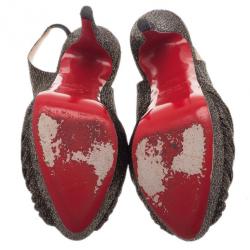 مملوكة مسبقًا صندل كريستيان لوبوتان جيني سلينجباك مقدمة مرتفعة جليتر أسود مقاس 37.5