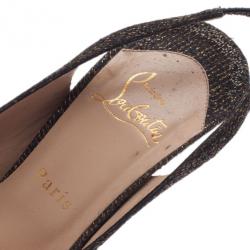 مملوكة مسبقًا صندل كريستيان لوبوتان جيني سلينجباك مقدمة مرتفعة جليتر أسود مقاس 37.5