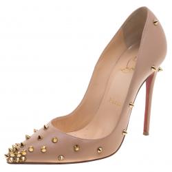 Pre Owned Christian Louboutin Beige Leather Degraspike Pumps Size 36.5