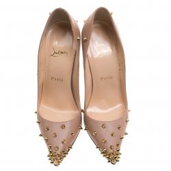 Pre Owned Christian Louboutin Beige Leather Degraspike Pumps Size 36.5