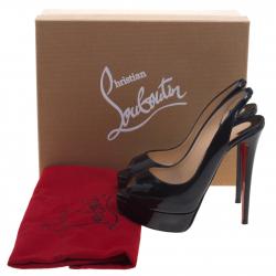 Pre Owned Christian Louboutin Black Patent Leather Lady Peep Toe Platform Slingback Sandals Size 37.5