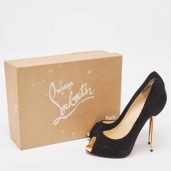 Pre Owned Christian Louboutin Black Suede Open Lips Pumps Size 38
