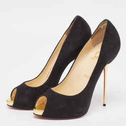 Pre Owned Christian Louboutin Black Suede Open Lips Pumps Size 38