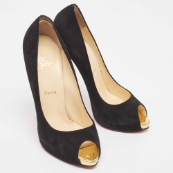 Pre Owned Christian Louboutin Black Suede Open Lips Pumps Size 38