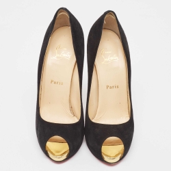 Pre Owned Christian Louboutin Black Suede Open Lips Pumps Size 38