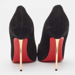 Pre Owned Christian Louboutin Black Suede Open Lips Pumps Size 38