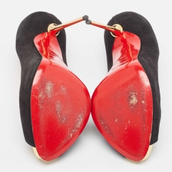 Pre Owned Christian Louboutin Black Suede Open Lips Pumps Size 38